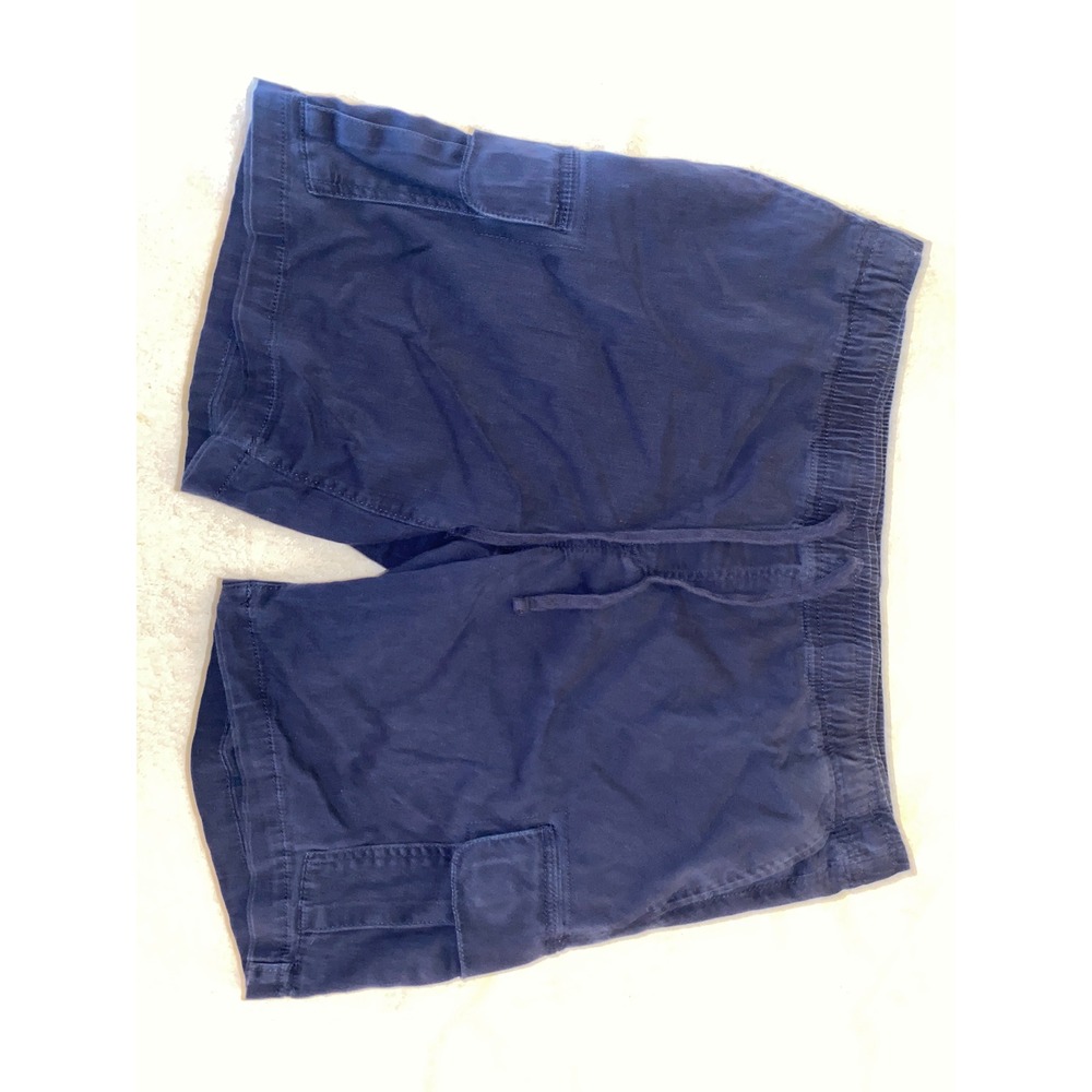 George Mens Cargo Shorts Navy Blue Elastic Waist Drawstring Size L 36-38